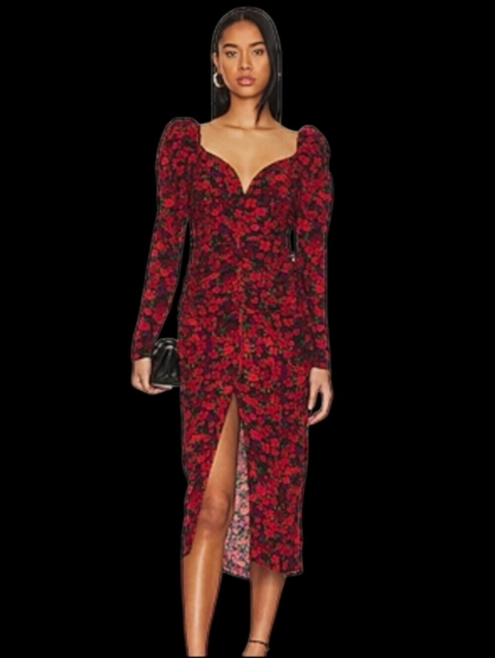 ASTR The Label Jamila Puff Sleeve Ruched Floral Midi-dress NWOT